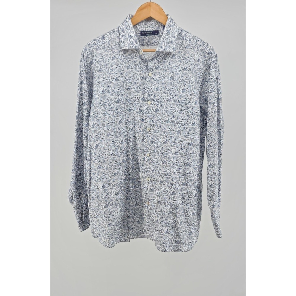 Cremieux Collection Mens Large Blue White Paisley Long Sleeve Button Down Shirt